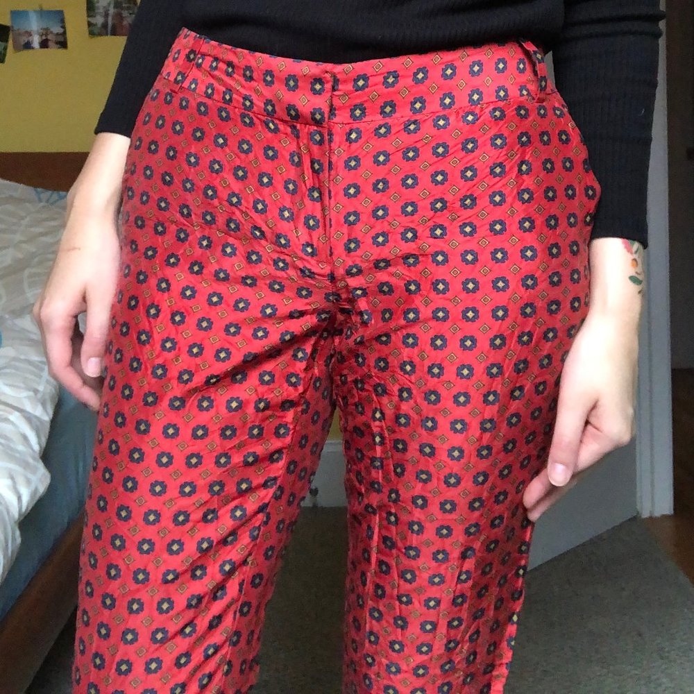 J Crew Size 6 Red Silk Trousers